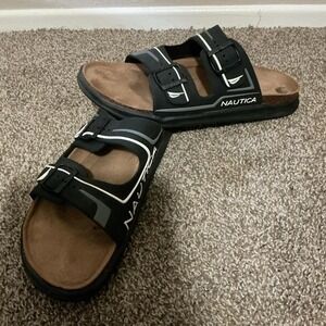 Nautica Men's Double Buckle Slide Sandals Black Brown Size 13